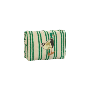 Posh Mallard Quilted Wash Bag | Beige - Emerald  Striped