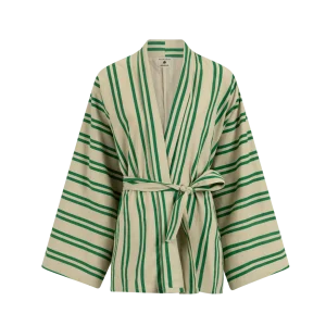 Sunny Stripes Kimono | Beige - Emerald  Striped