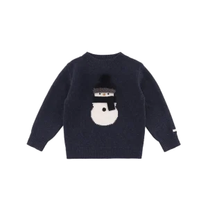 Denn Merino Wool Sweater | Snowman | Blue Marine Melange