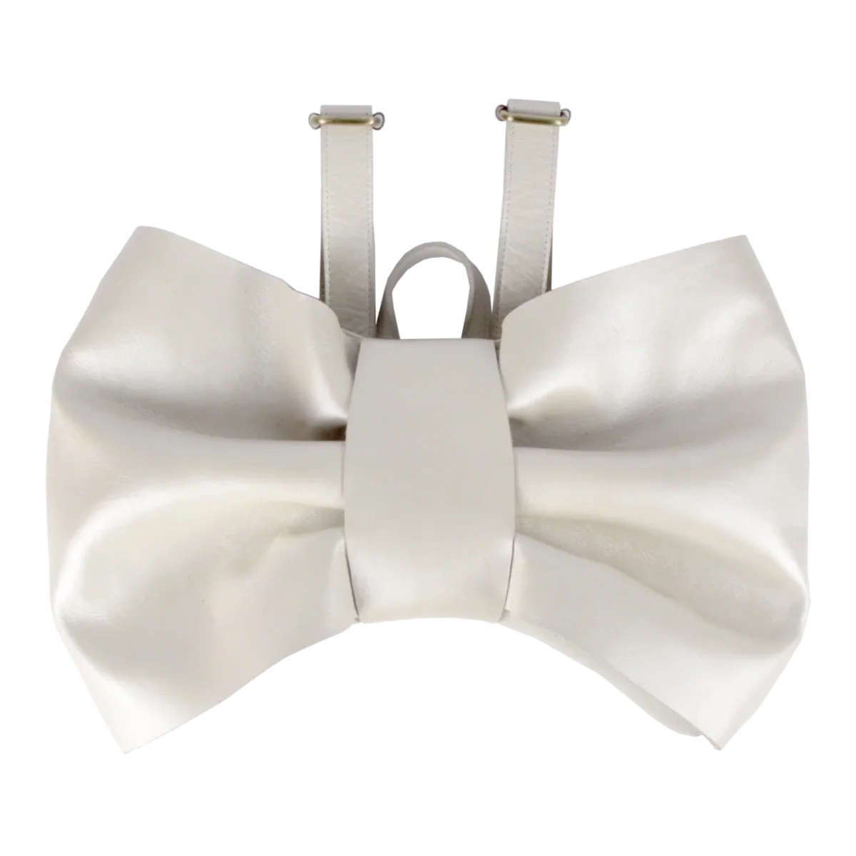 Iono Schoolbag | Bow | Off White Metallic Leather