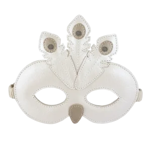 Tieri Mask | Peacock | Off White Metallic Leather