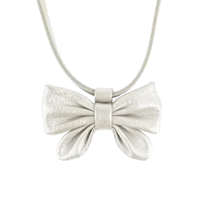 Dieny Necklace | Bow | Off White Metallic Leather