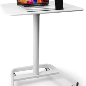 7156r6wCBpL._AC_SL1500.jpgv1634209634 Duronic WPS77 Table de travail mobile assis-debout blanc | Support à roulettes | Support de tablette | Surface 71 x 50 cm pour PC ou vidéo projecteur | Hauteur ajustable 75 – 110 cm | Capacité 15 kg