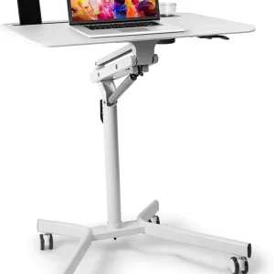 71RAeOoROWL._AC_SL1500.jpgv1634209617 Duronic WPS57 Table de travail mobile blanc | Support à roulettes pour PC ou projecteur | Support de tablette et porte gobelet | Surface 70 x 52 cm | Hauteur ajustable 72 – 105 cm | Capacité 10 kg