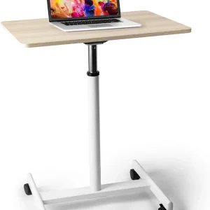 71xoNZfuW1L._AC_SL1500.jpgv1634209625 Duronic WPS67 Table de travail mobile assis-debout | Support à roulettes | Blanc – brun | Grande surface 70 x 48 cm pour PC ou vidéo projecteur | Hauteur ajustable 70,5 – 110 cm | Capacité 10 kg